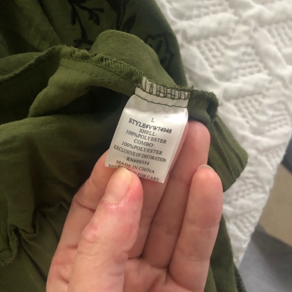 Adrienne Vittadini Embroidered Olive Green Black Bomber Jacket Size Large - Picture 8 of 9